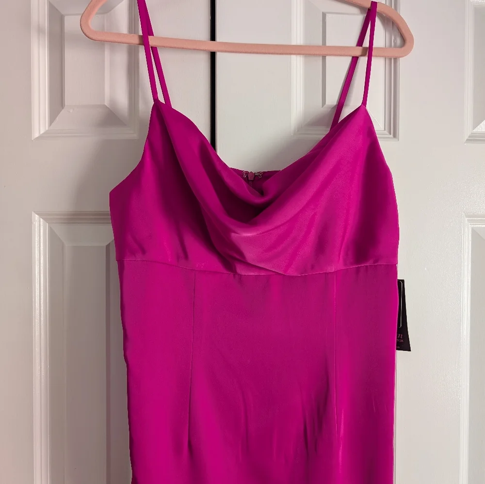 Adrianna Papell Stretch Satin Cowl Neck Long Column Gown - Picture 5 of 12